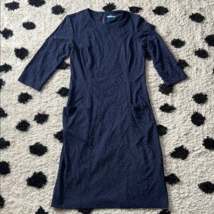 J.McLaughlin size small soft Elegant Navy Blue Dress w/animal print style
